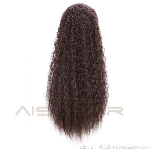 Aisi Hair High Temperature Fiber Drawstring Ponytail Hair Extensions Brown Long Wavy Synthetic Pony Tail Hairpieces